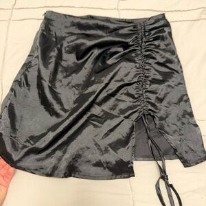 SHEIN Black Satin Ruched Mini Skirt